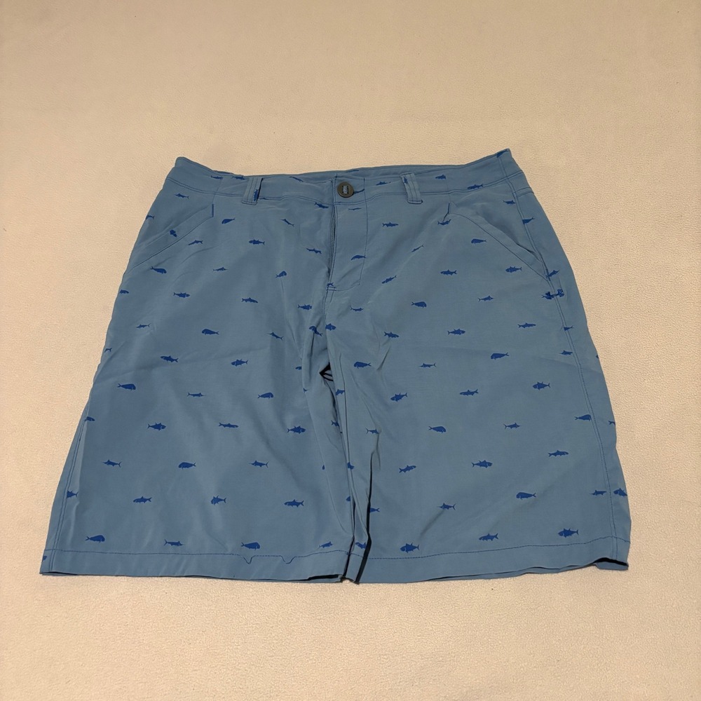 Under Armour HeatGear Fish Print Shorts Mens Size 34 Blue Marlin Mahi Mahi